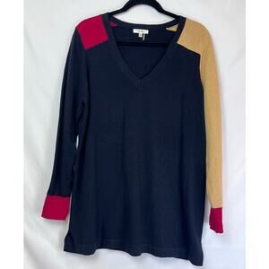 Tyler Boe Women's Size XL Black Long Sleeve Colorblock V-Neck Pull Over Sweater